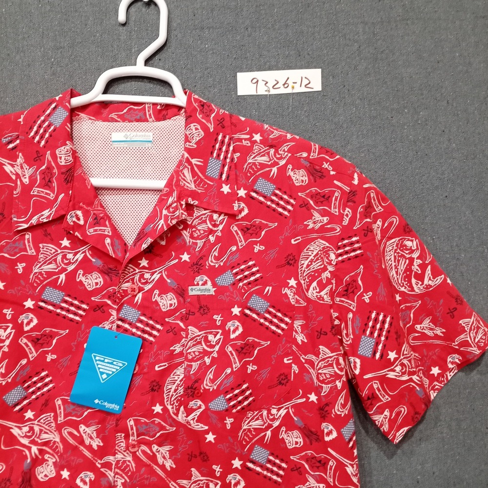 Columbia PFG Trollers Best Mens Red Americana Fishing Shirt FM7011-717 Large NWT